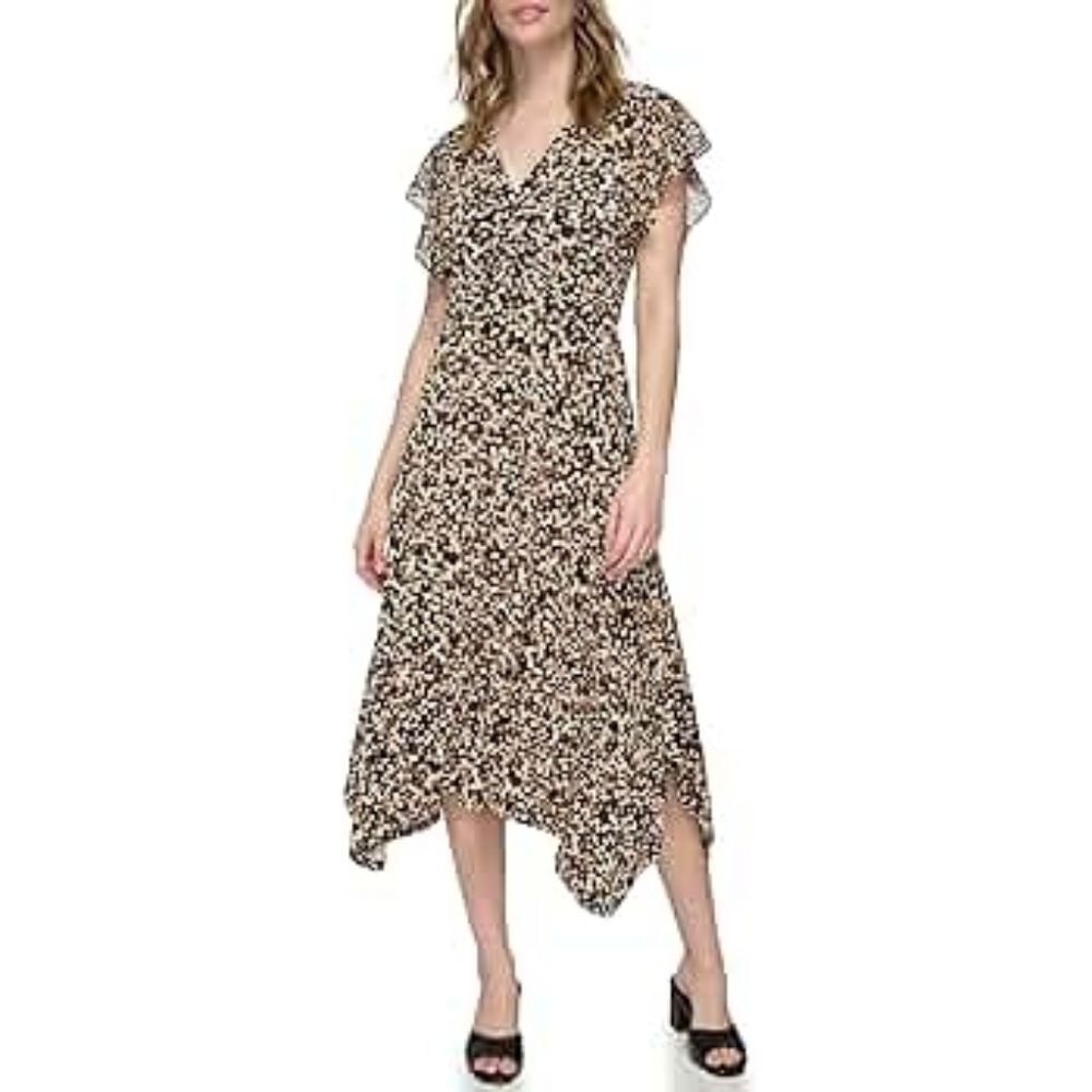 Calvin Klein Midi Dress Size 3X Retro Polka Dots Asymmetrical Office Work Career